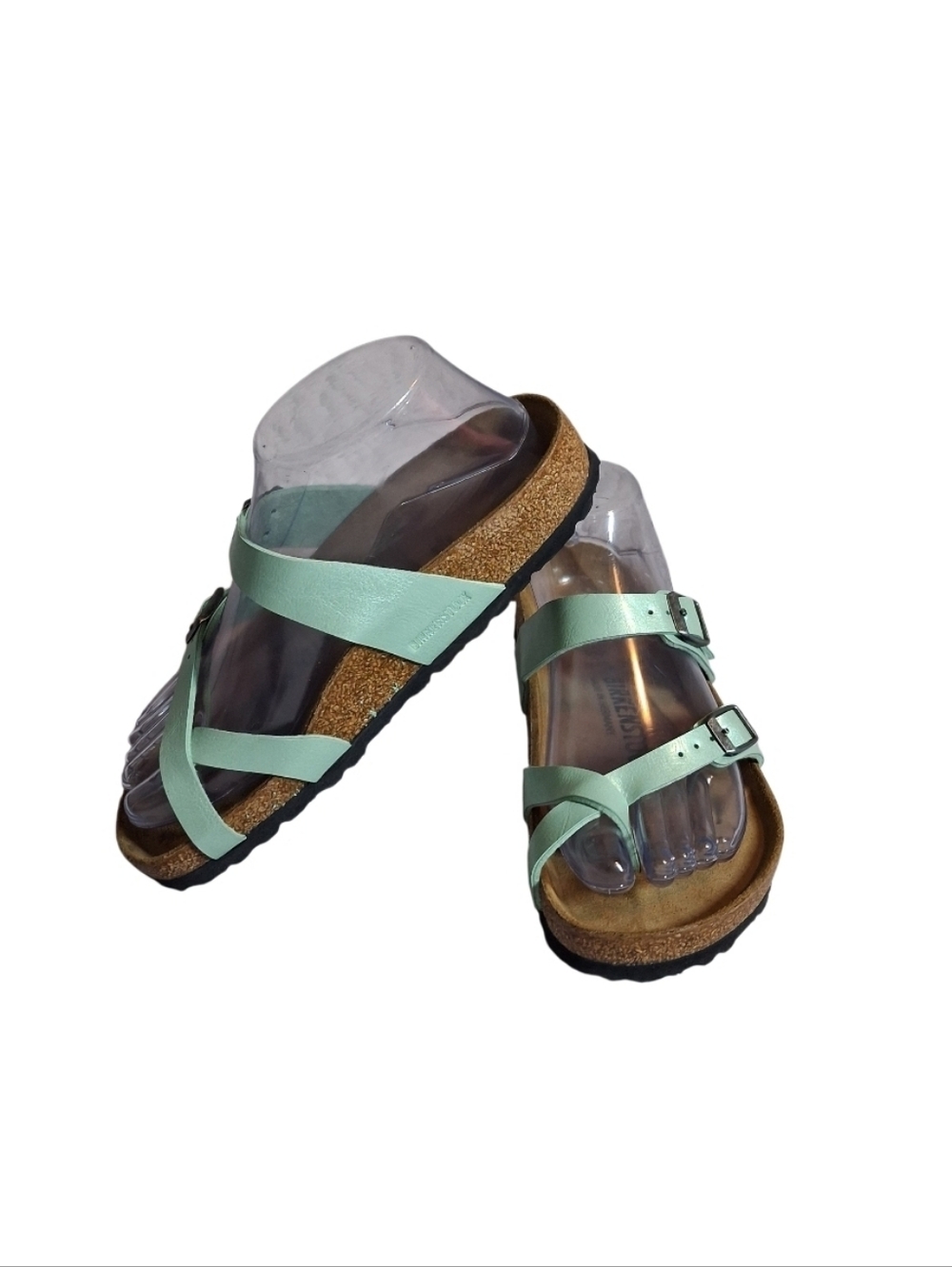 Birkenstock Mayari Women Sz 36 Aqua Shimmer Strappy Buckle Sandals Cork Comfort